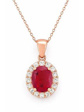 Created 2.14 Cts Ruby & W/Sapphire Necklace 14k Rose Gold Plated (.925)